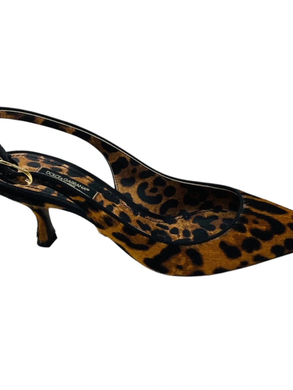 DOLCE & GABBANA TAN / BLACK ANIMAL PRINT CALF HAIR SLINGBACK PUMPS